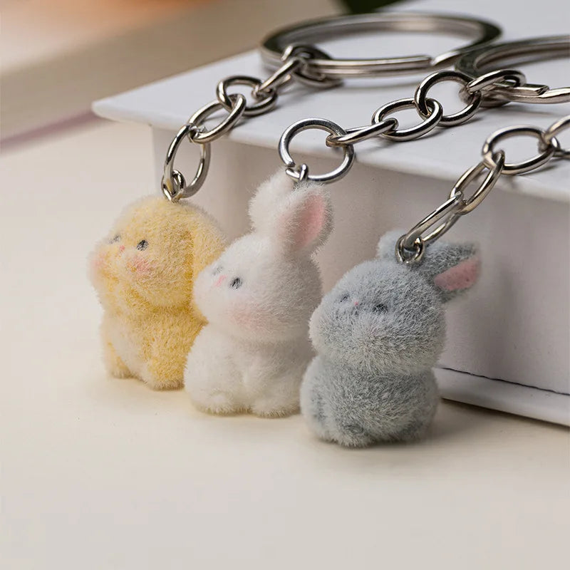 Flocked Rabbit Keychain Pendant