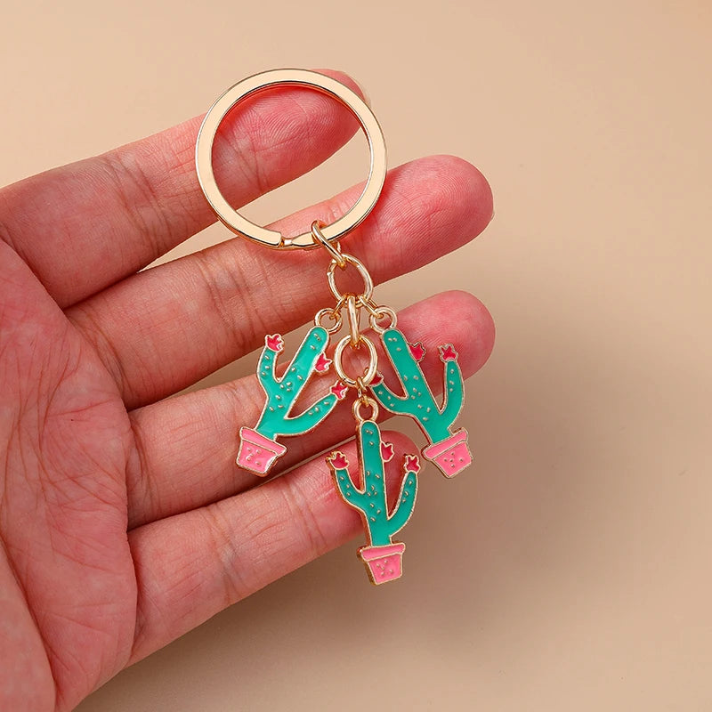 Enamel Cactus Keychain with Gold-Tone Hardware