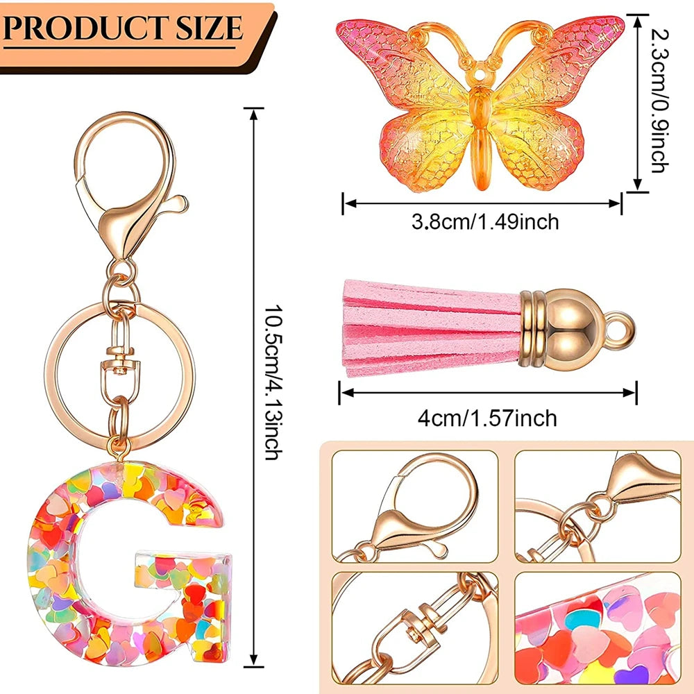Initial Letter Keychain with Butterfly and Tassel