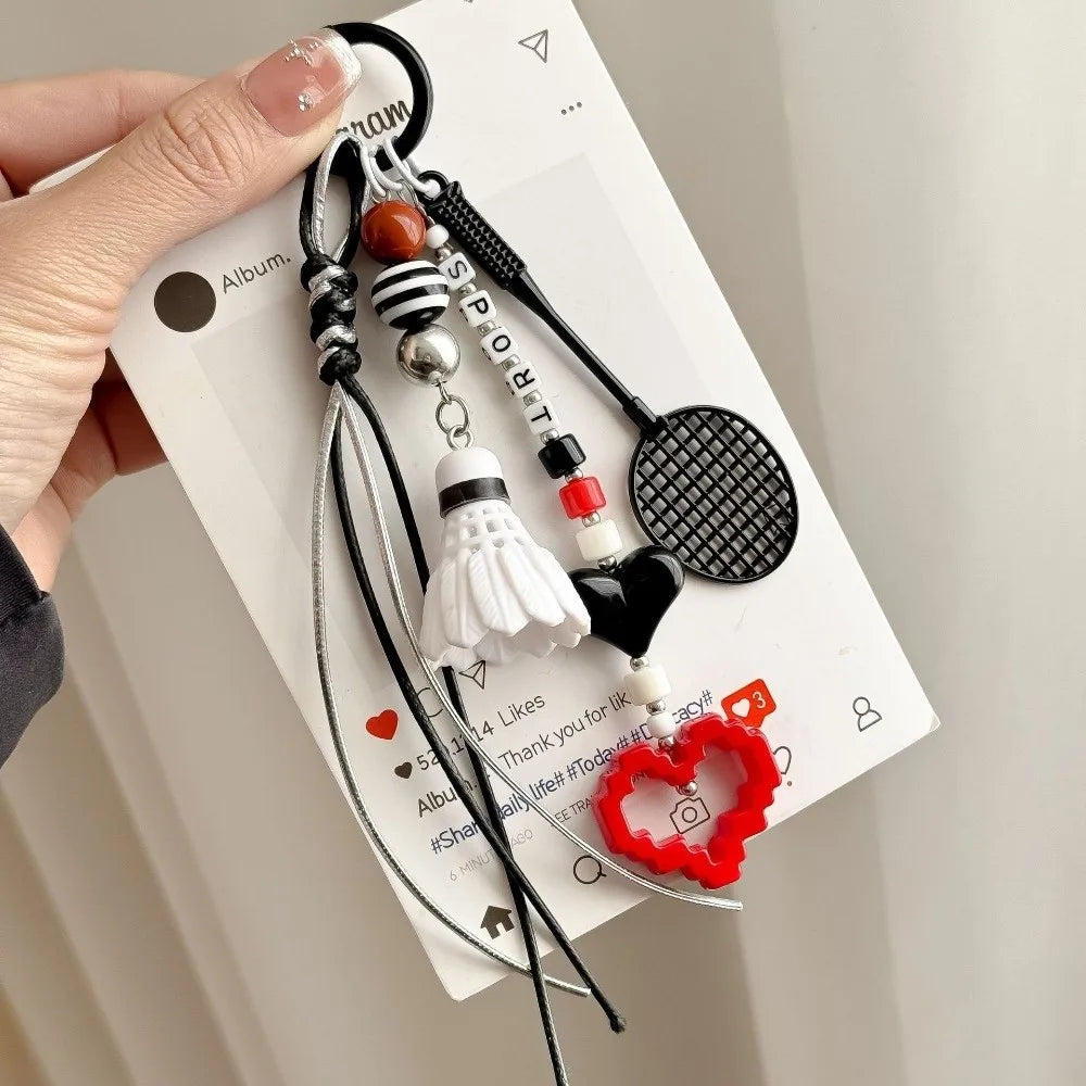 Badminton Racket Keychain with Beaded Accent