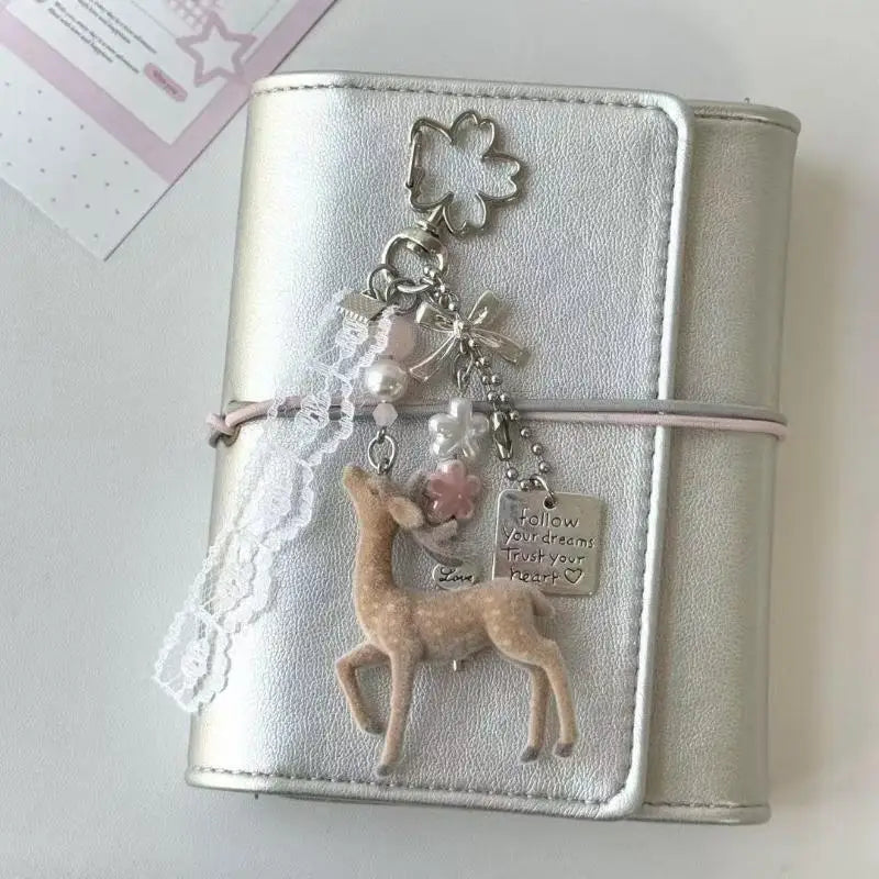 Cute Flocked Deer Keychain With Pearl Beads And Inspirational Tag Perfect For Backpack Purse Decoration And Gifting