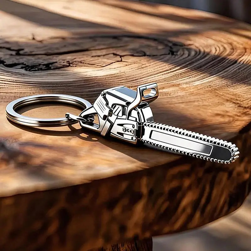 Miniature Chainsaw Keychain in Polished Chrome