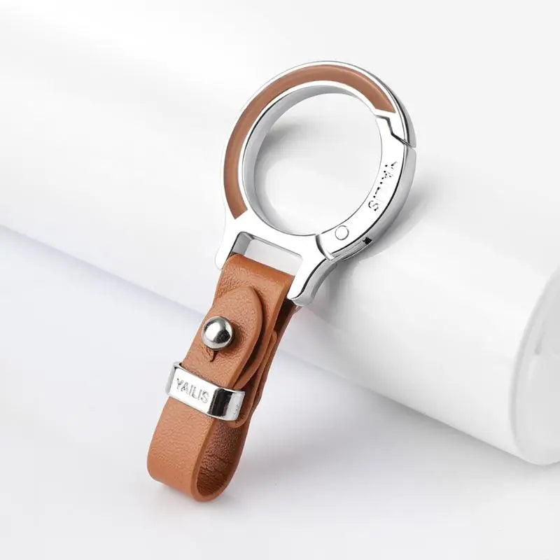 Button-Switch Keychain in Leather and Zinc Alloy