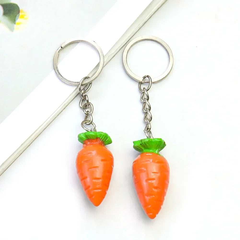 Carrot Charm Keychain with Silver-Tone Split Ring