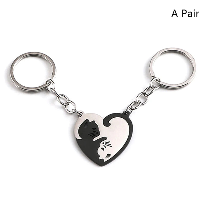 Matching Cat Keychain Set in Stainless Steel