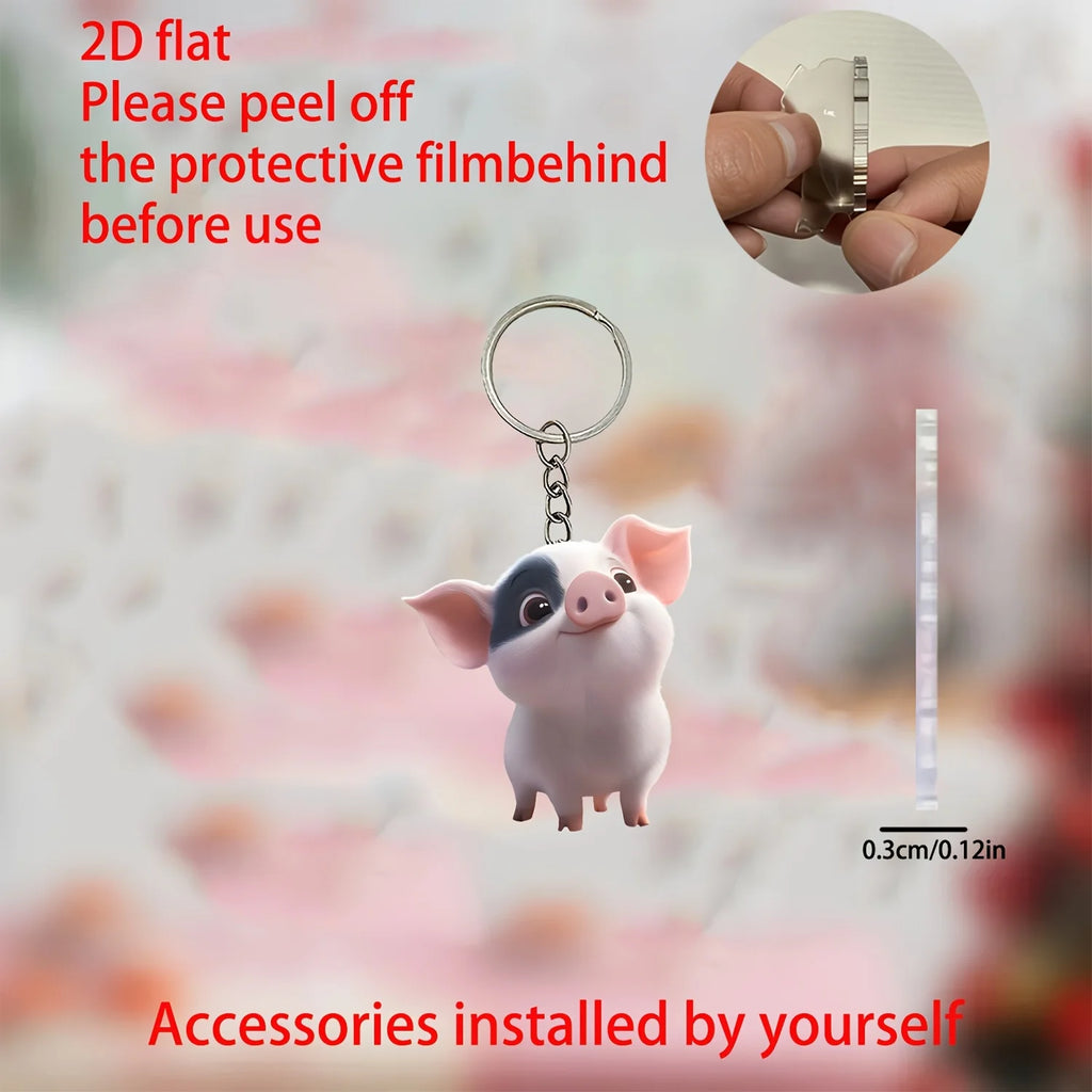 Pig-Shaped Acrylic Keychain with 5 cm Flat Charm