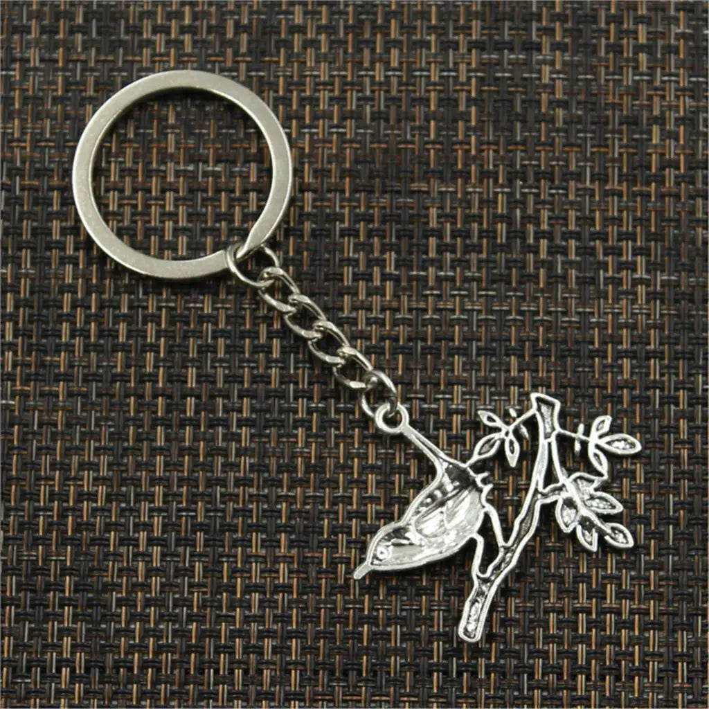 Bird on Branch Silver-Plated Keychain