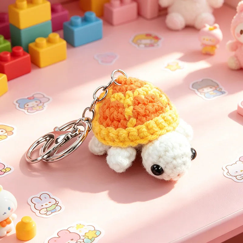 Crocheted Turtle Keychain with Metal Key Ring