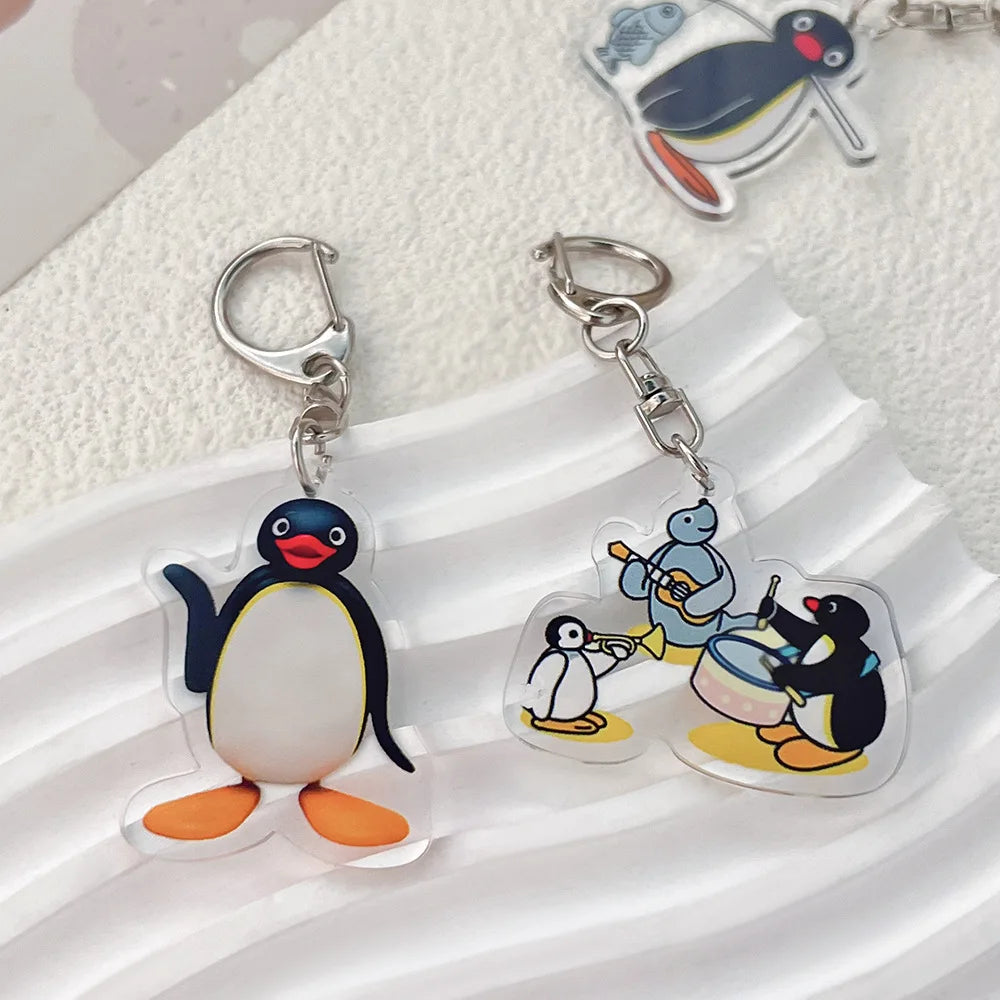 Cartoon Penguin Acrylic Keychain with Swivel Clasp
