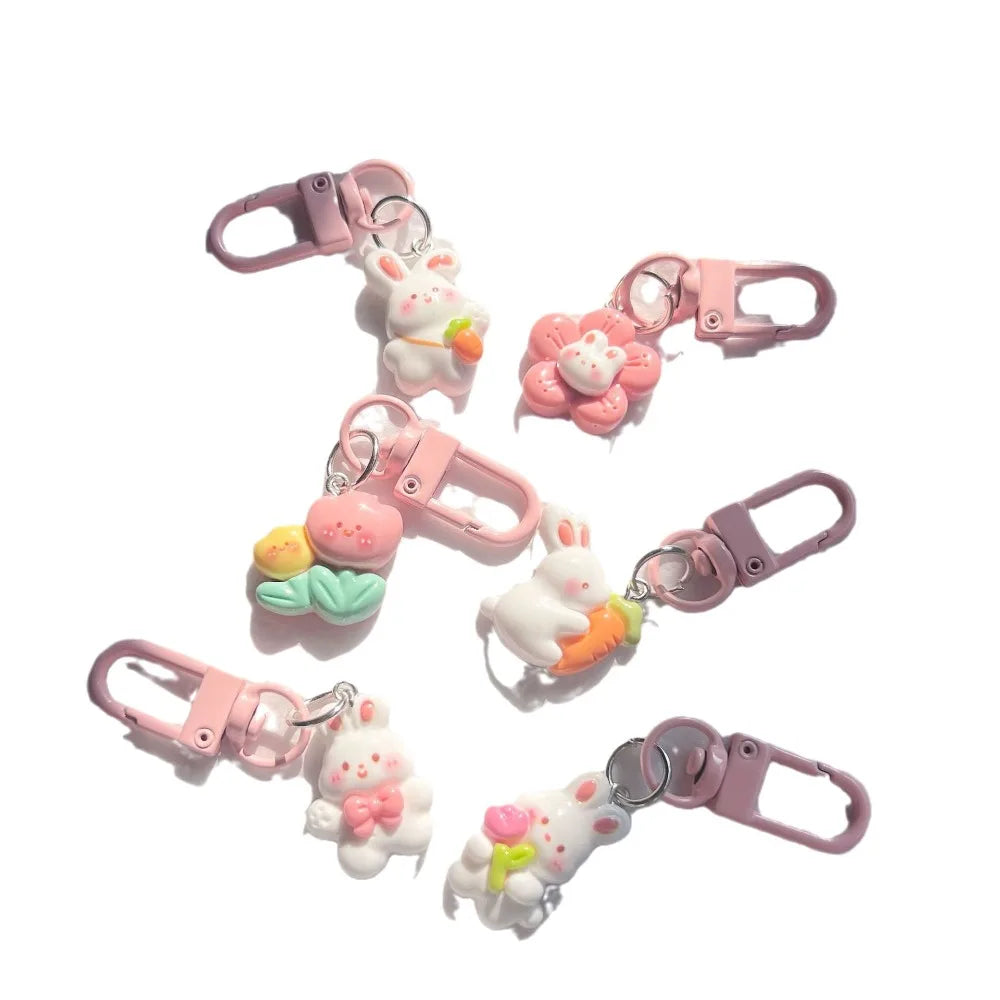 Pastel Bunny and Flower Resin Bag Charm
