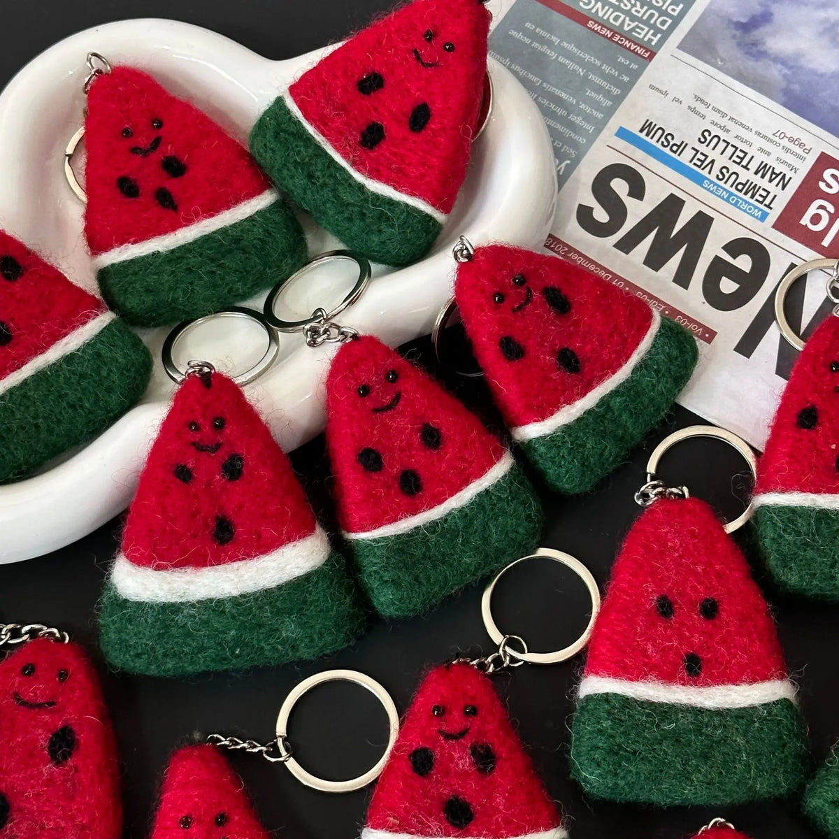 Handmade Wool Felt Watermelon Keychain