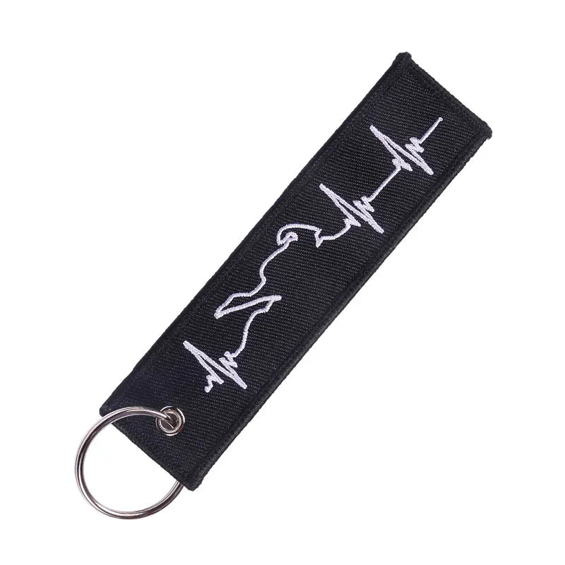 Biker Heartbeat Embroidered Keychain