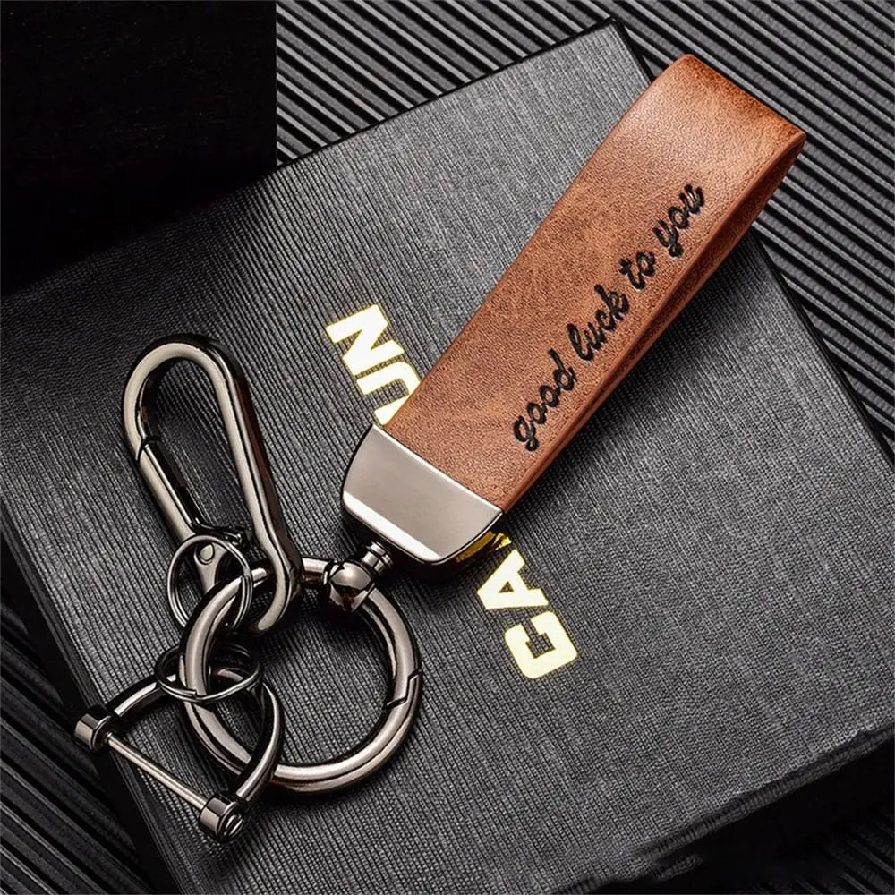 Crazy Horse Leather Car Keychain with Metal Ring