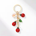 Enamel Ladybug and Flower Charm Keychain