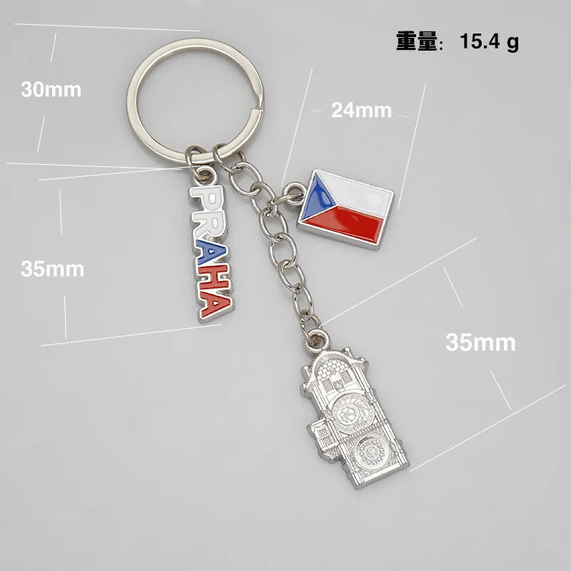 Enamel Flag Keychain Canada Germany Czech Venice UK London Building Alloy Drop Oil Pendant Travel Souvenir Car Bag Key Ring Gift