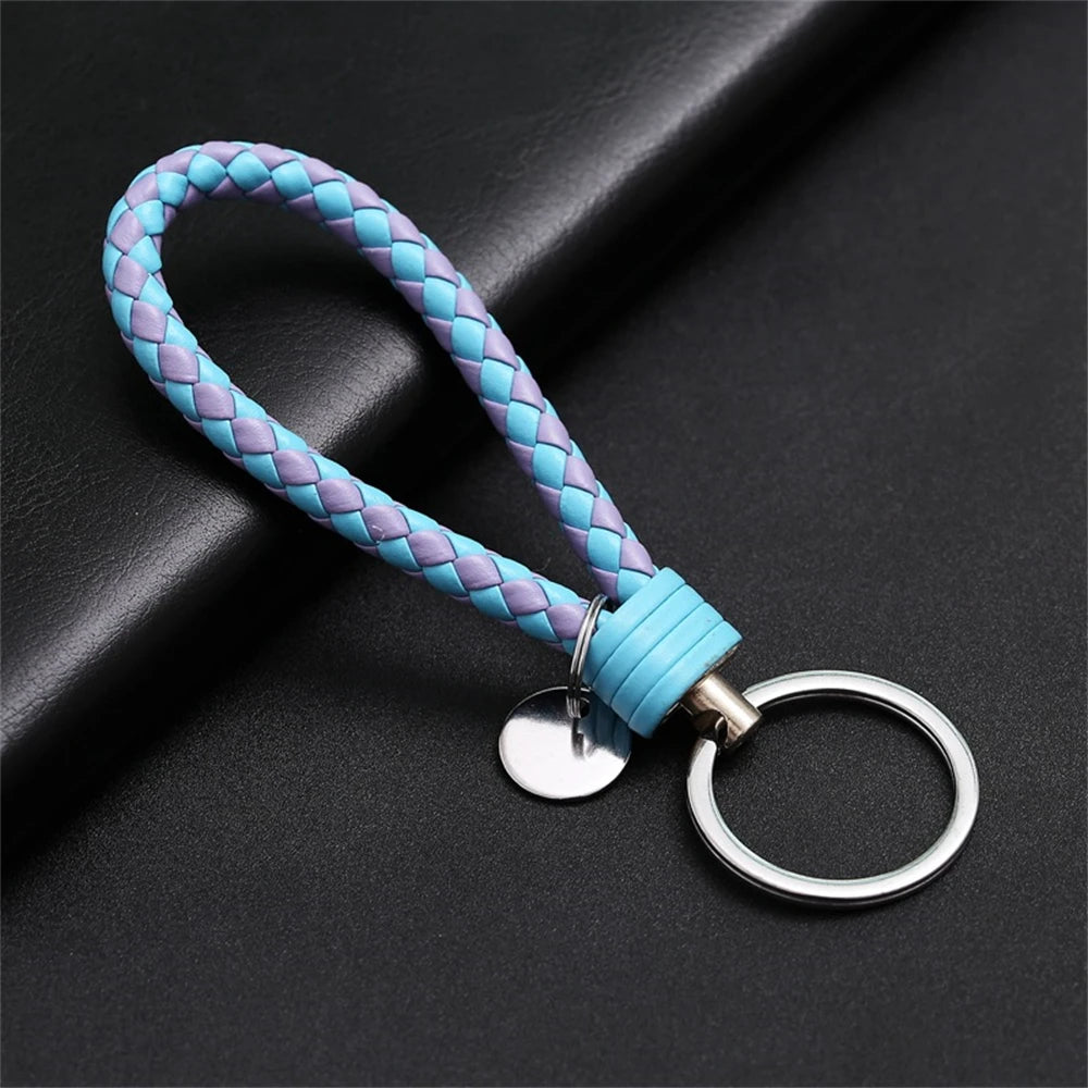 Braided PU Leather Keychain with O-Ring Buckle