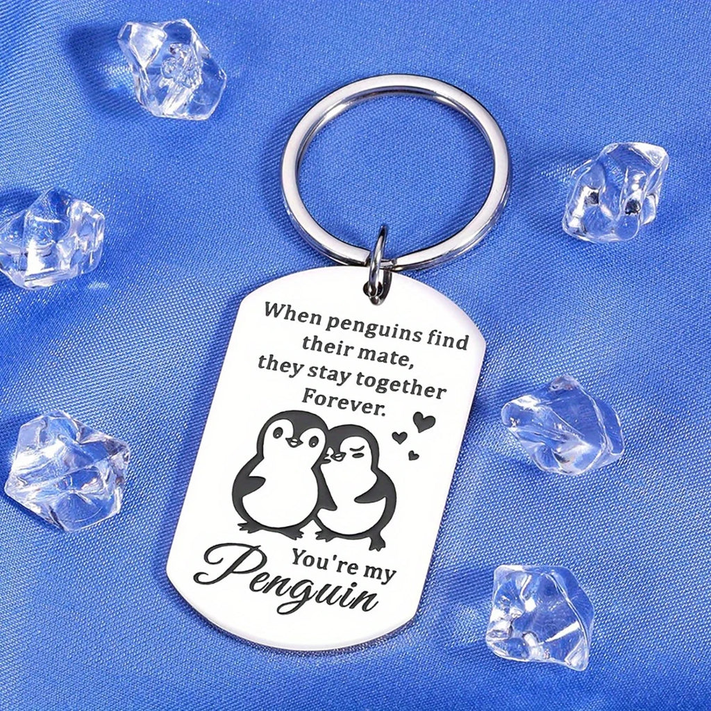 Engraved Penguin Stainless Steel Keychain