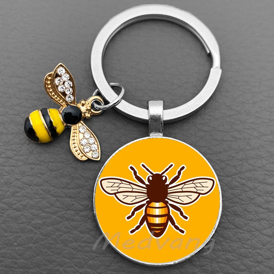 Bee-Themed Glass Dome Keychain with Charm