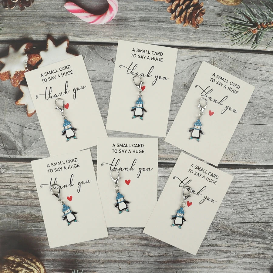 Enamel Penguin Charms with Thank You Cards, 6-Pack