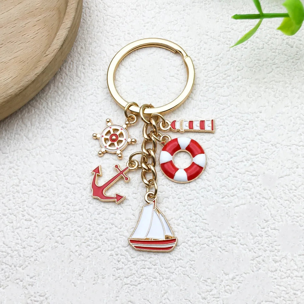 Gold-Tone Nautical Charm Keychain