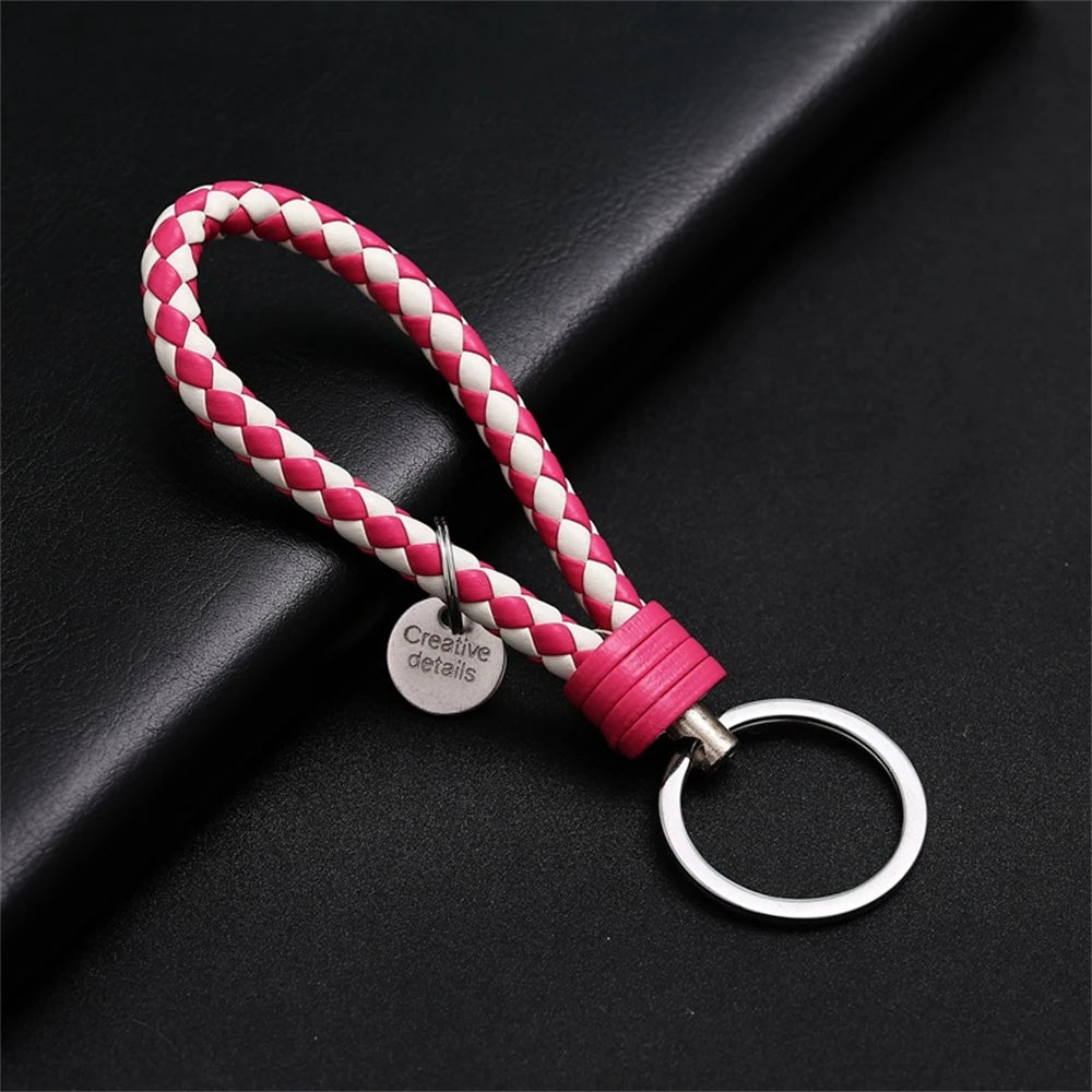 Braided PU Leather Keychain with Silver Buckle