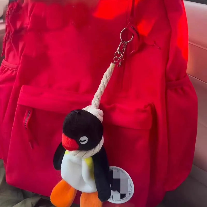 Penguin Plush Bag Charm with Twisted Rope Clip