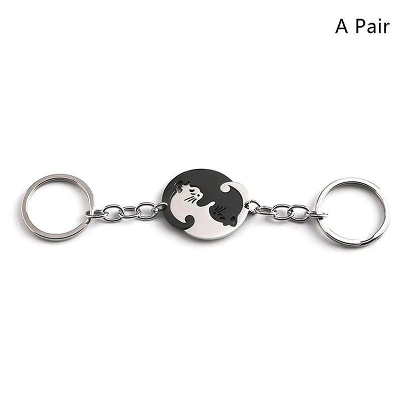Matching Cat Keychain Set in Stainless Steel