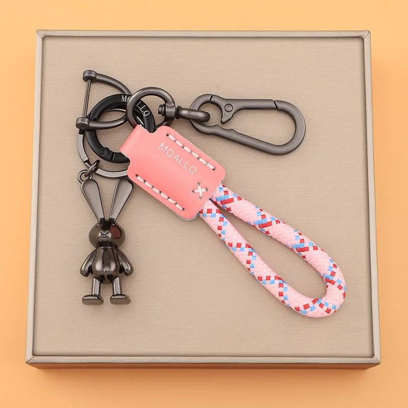 Braided Rope Keychain with Rabbit Charm