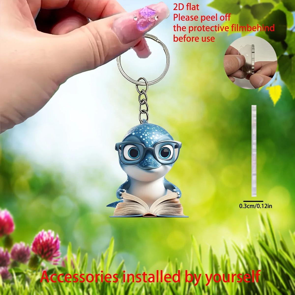 Flat Acrylic Cartoon Shark Keychain
