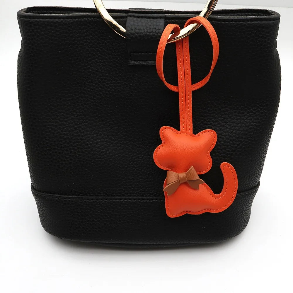 Cat-Shaped PU Leather Keychain