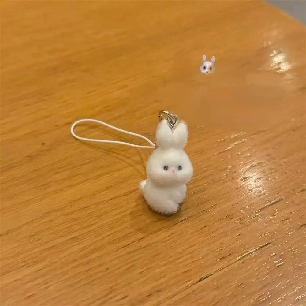 Flocked Rabbit Keychain Pendant