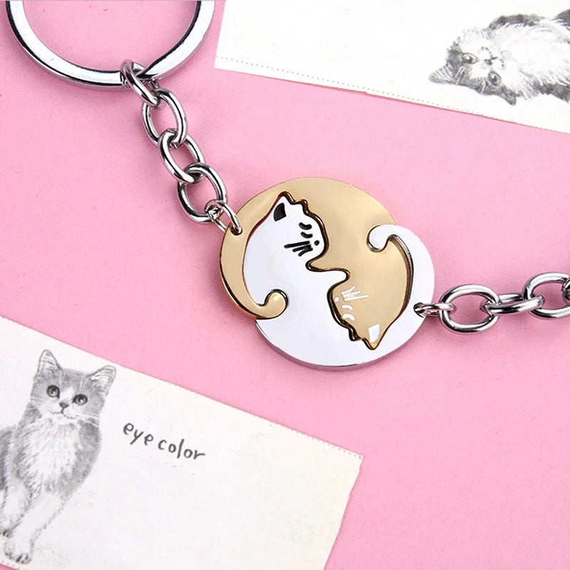 Matching Cat Keychain Set in Stainless Steel