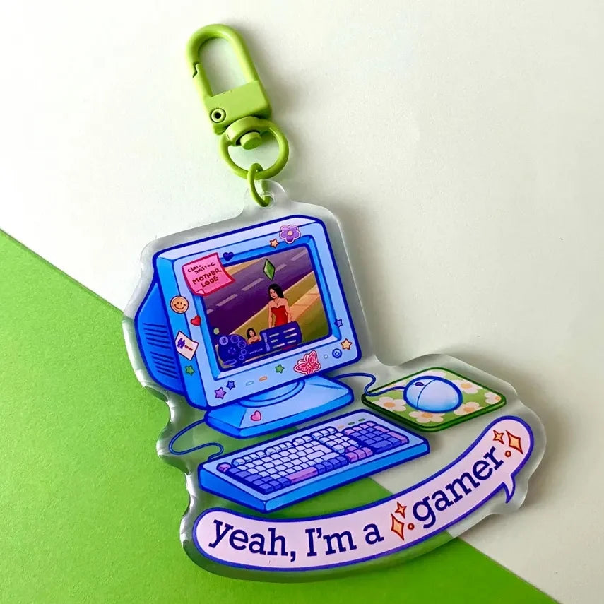 Acrylic Keychain "Yeah, I'm a Gamer" | Funny Cozy Simulation Games Acrylic Epoxy Charm | Gift Accessory for Gamers