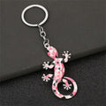 Enamel Gecko Keychain with Silver Buckle Ring