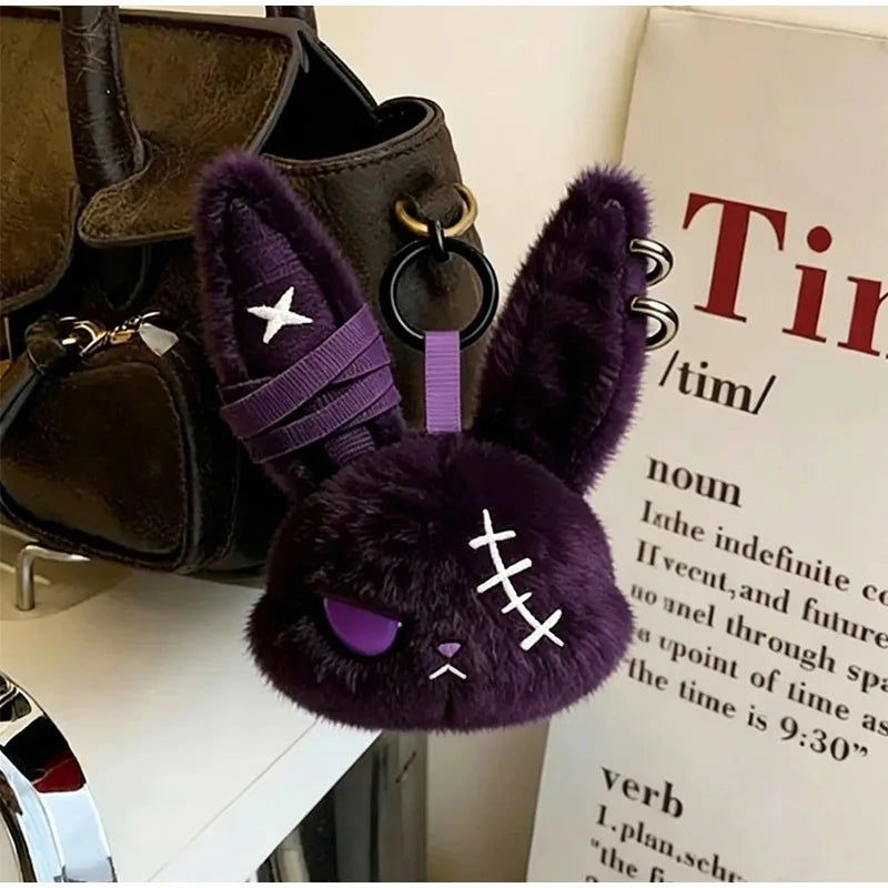 Gothic Rabbit Plush Keychain with Pierced Ears