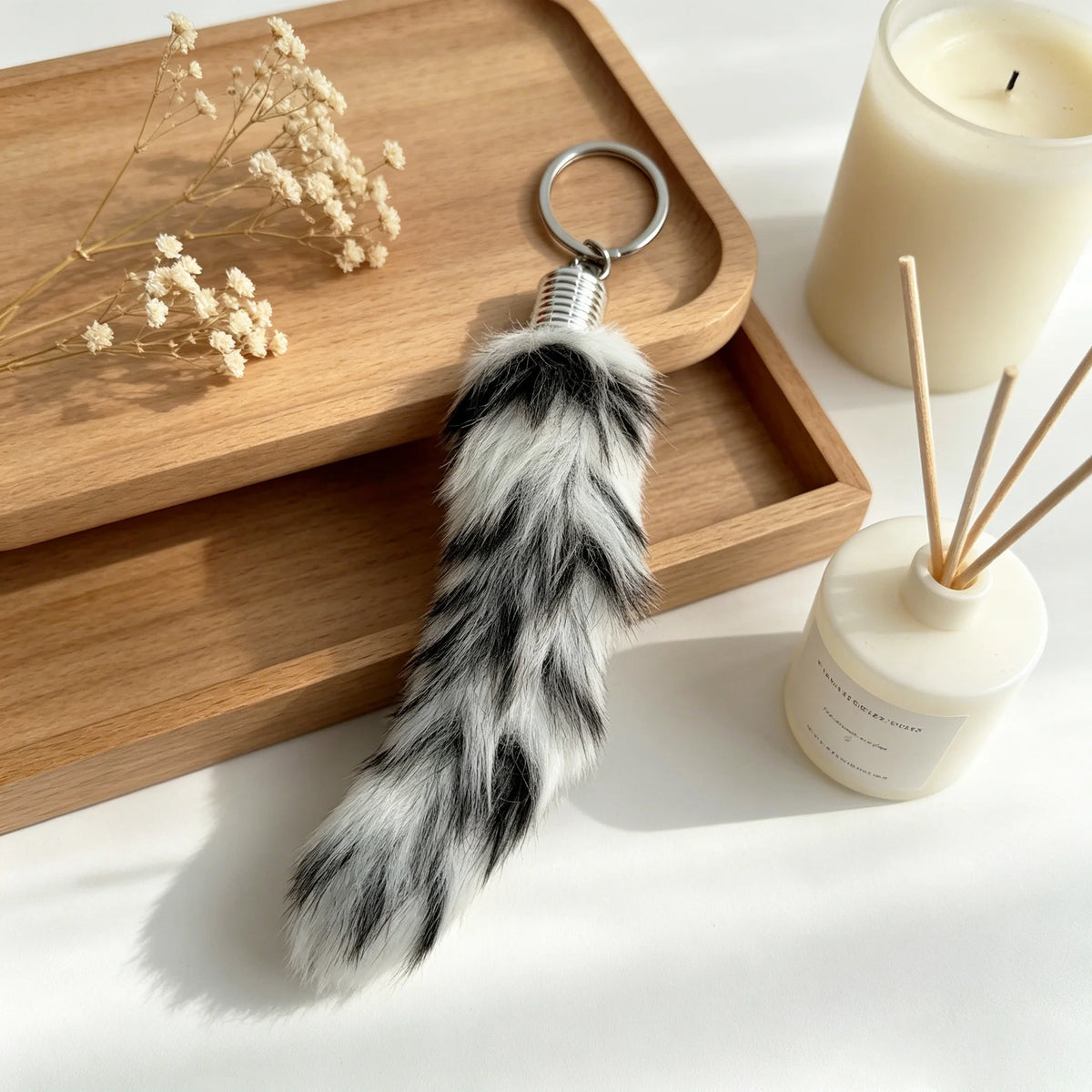 Fox Tail Keychain Irregular Car Keychain Bag Pendant Tail Animal Style Leopard Colored Keychain Cute Plush Keychain For Women