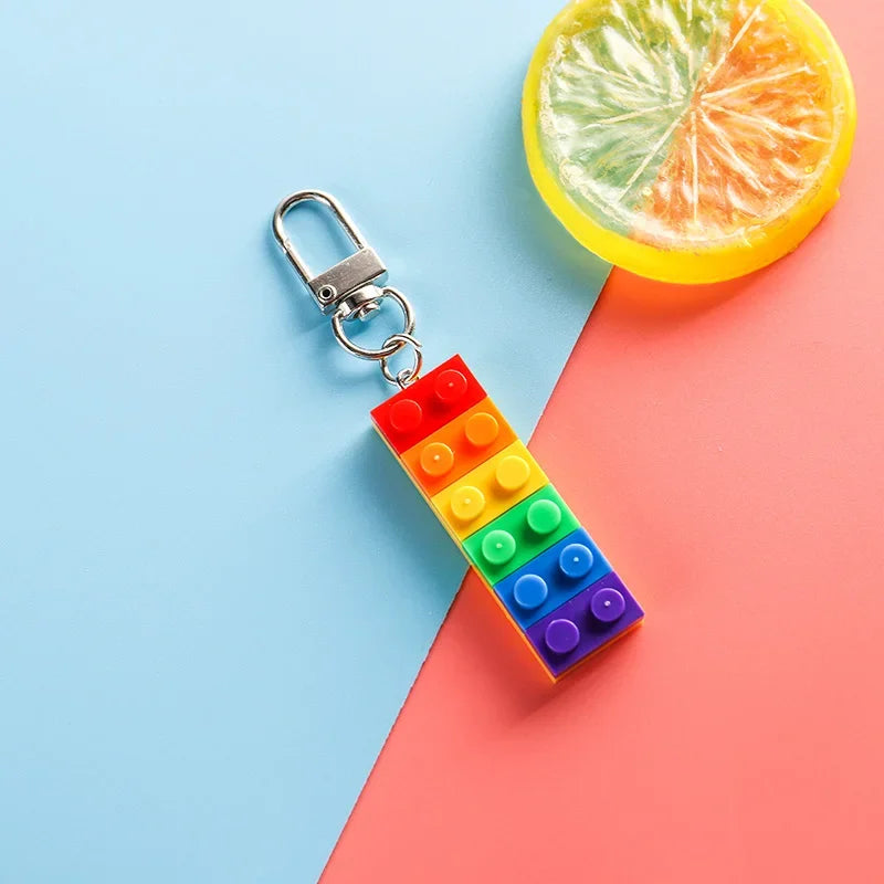 Square Rainbow Pride Keychain with Silver D-Clasp