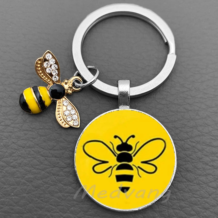 Bee-Themed Glass Dome Keychain with Charm