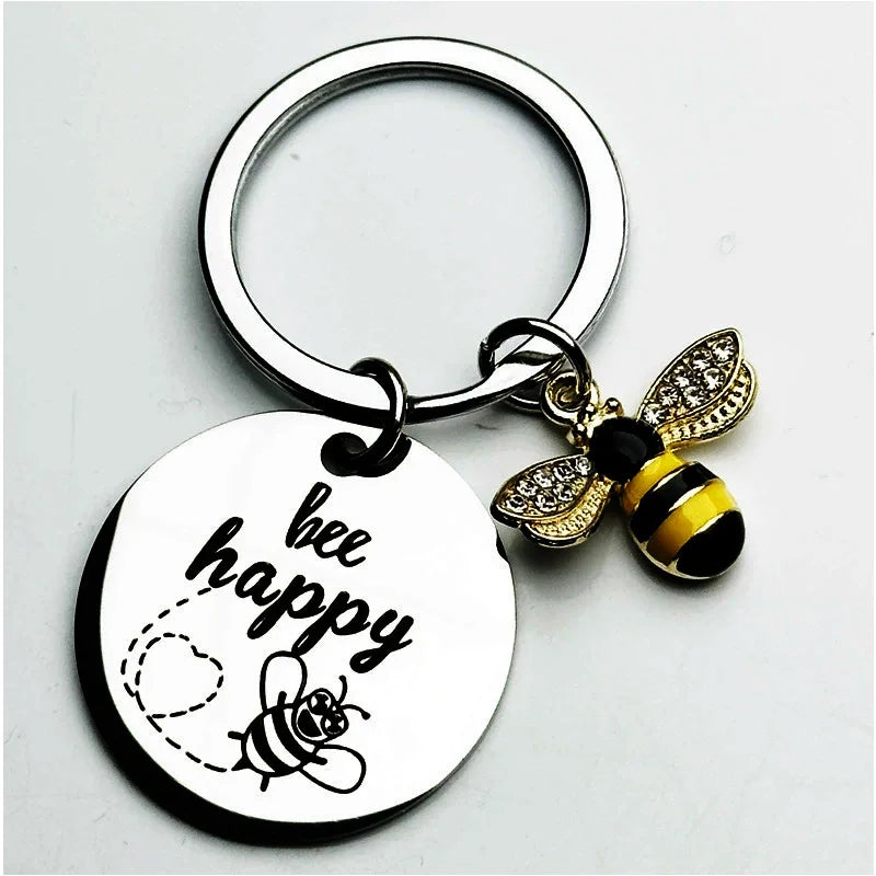 Bee Happy Keychain - Inspirational Gift for Women, Mom, Daughter, Son, Niece, Nephew, and Friends - Perfect for Birthdays, Chris