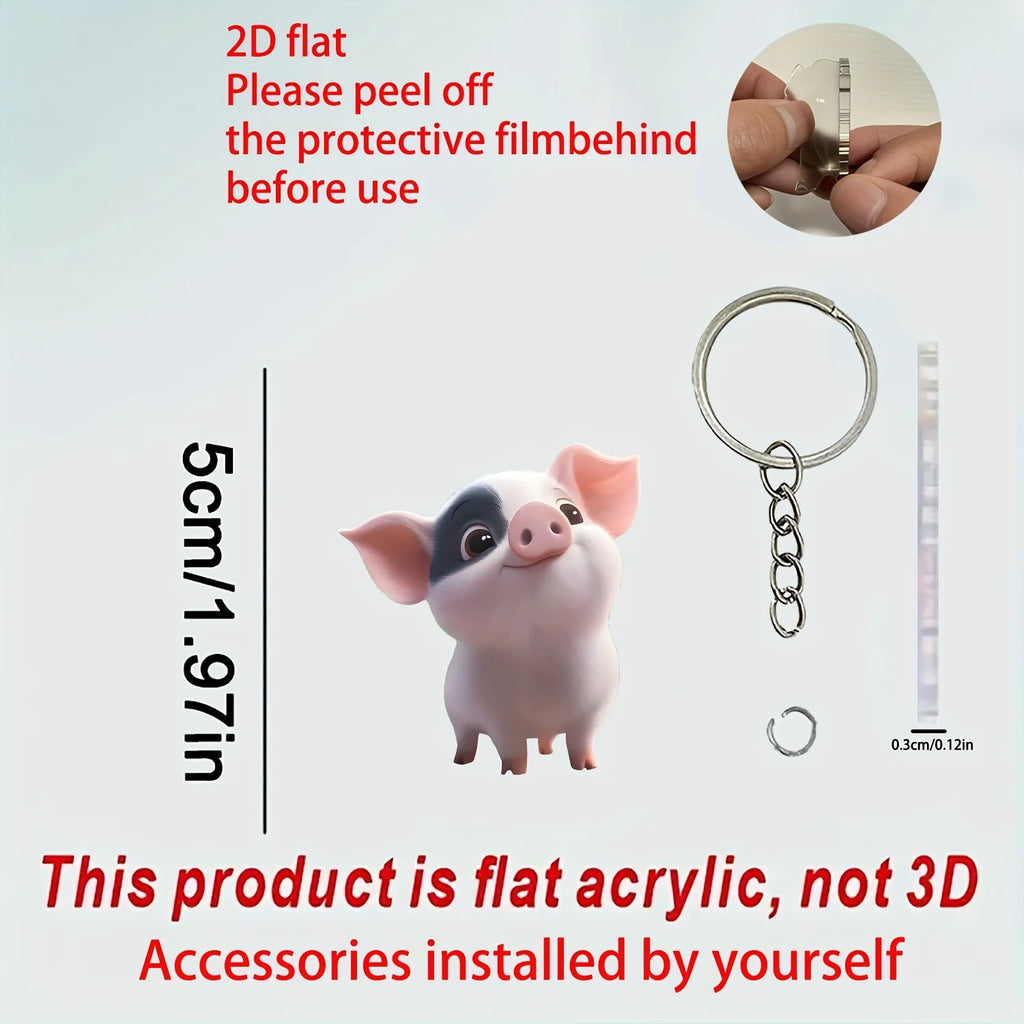 Pig-Shaped Acrylic Keychain with 5 cm Flat Charm