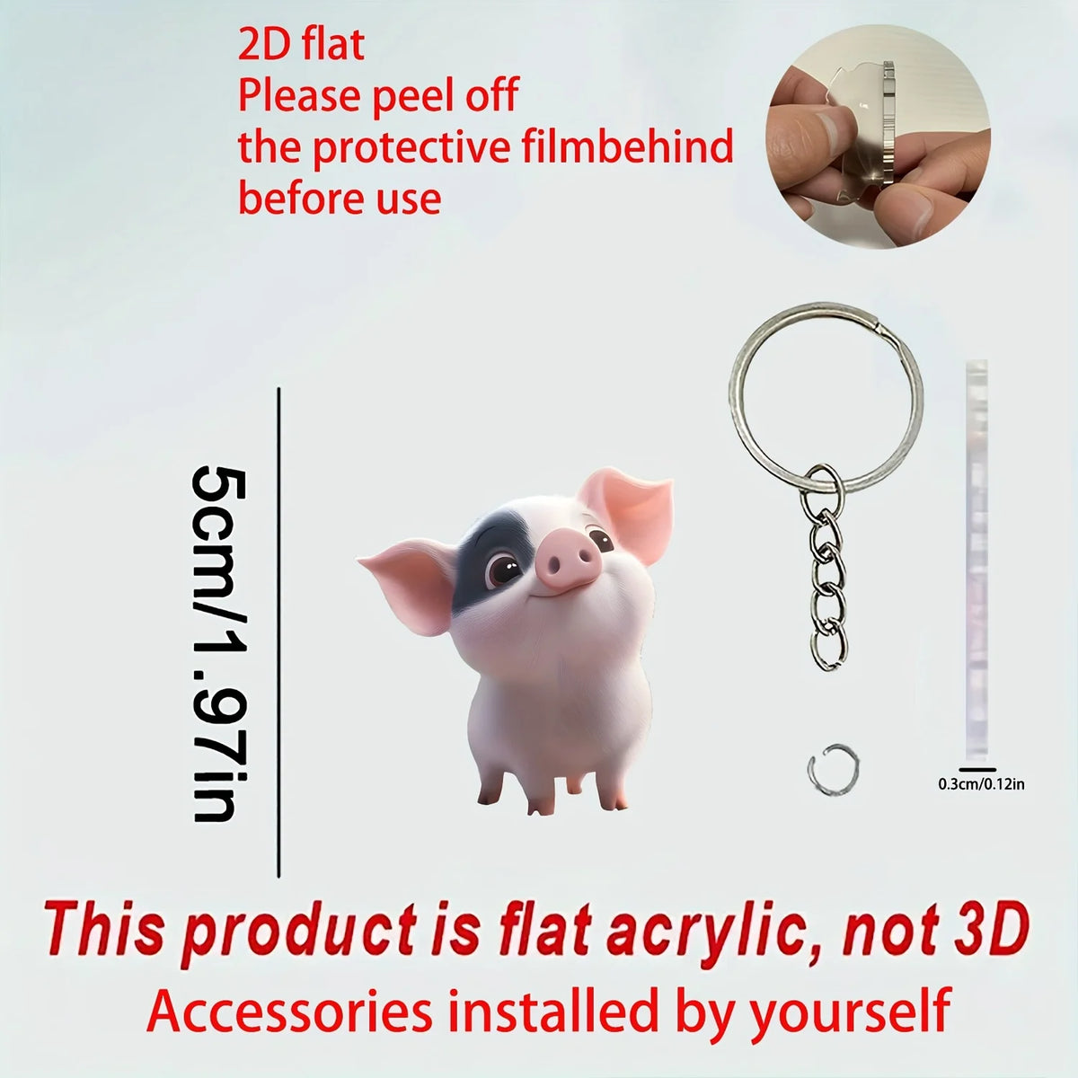 Pig-Shaped Acrylic Keychain with 5 cm Flat Charm