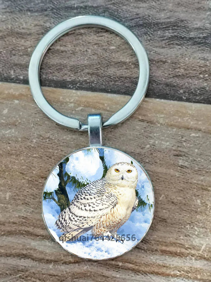 Owl Picture Keychain with Zinc Alloy and Glass