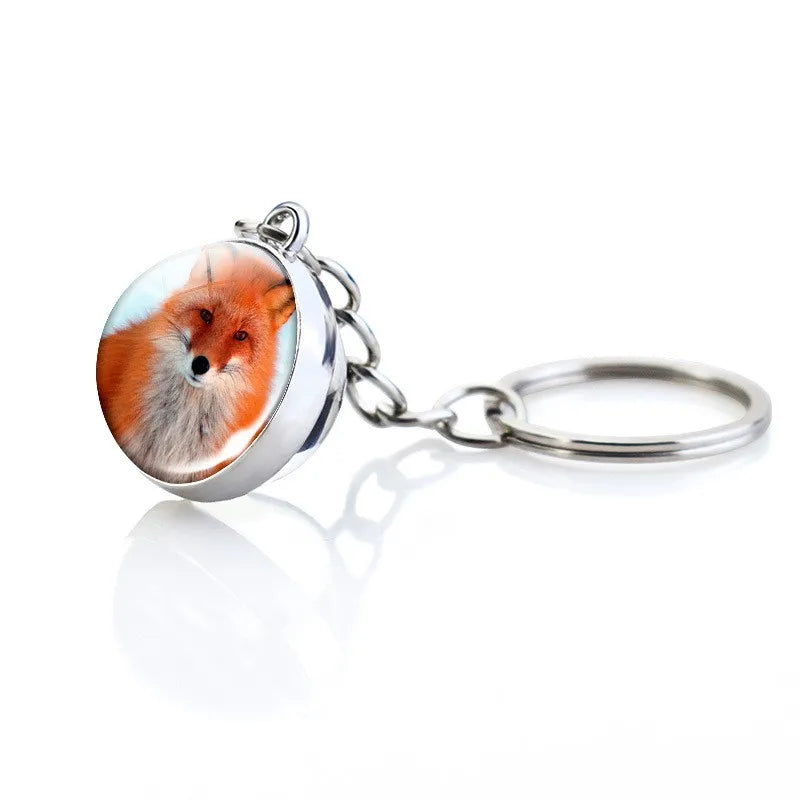 Double-Sided Fox Glass Ball Keychain