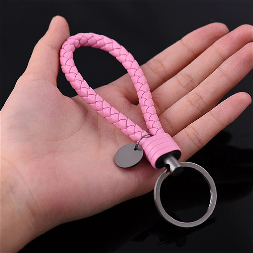 Braided PU Leather Keychain with O-Ring Buckle