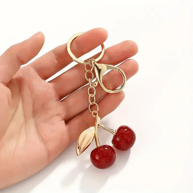 Cherry Keychain and Bag Charm with Gold-Tone Clasp