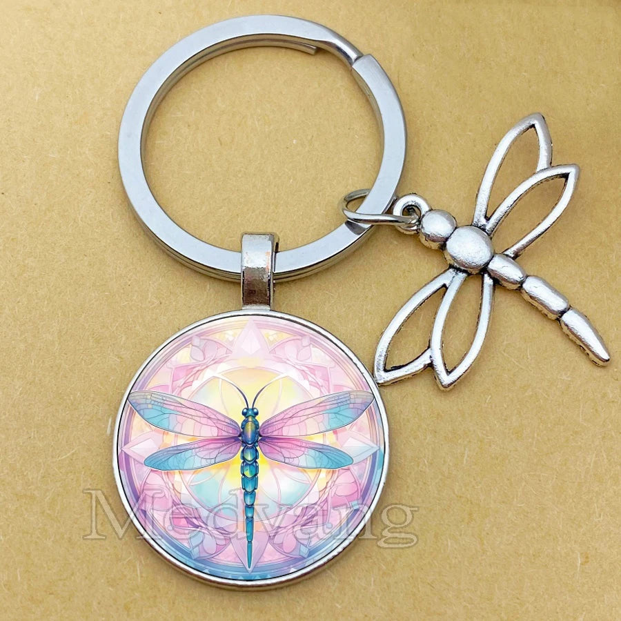 Dragonfly Glass Dome Keychain