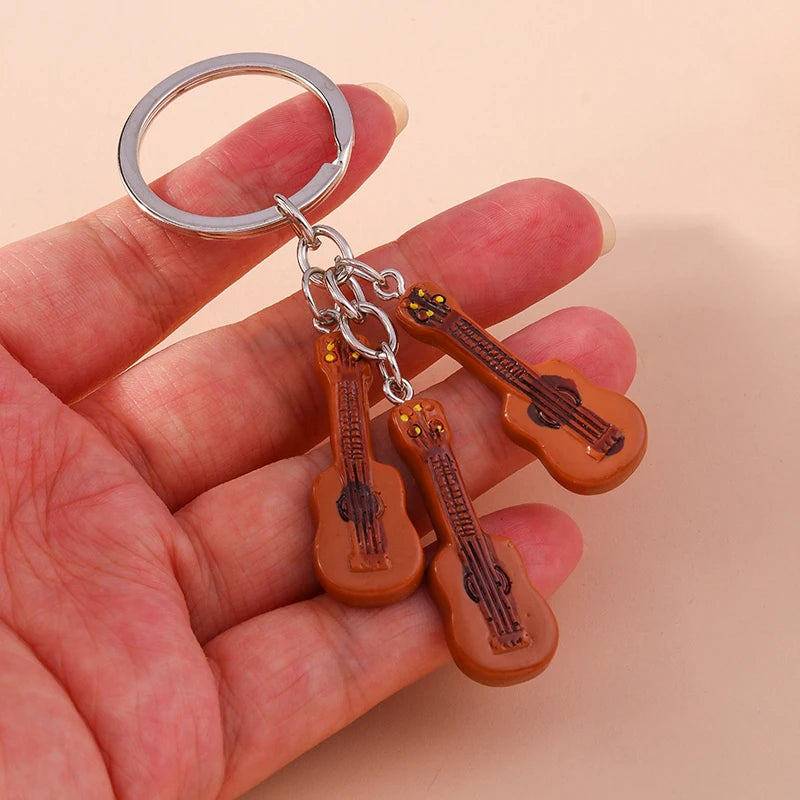 Guitar Keychain with Silver-Plated Finish