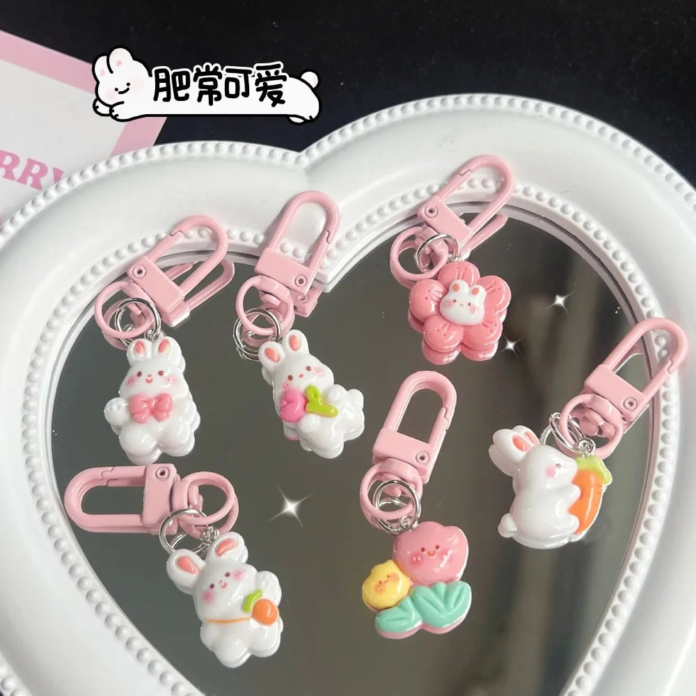 Pastel Bunny and Flower Resin Bag Charm