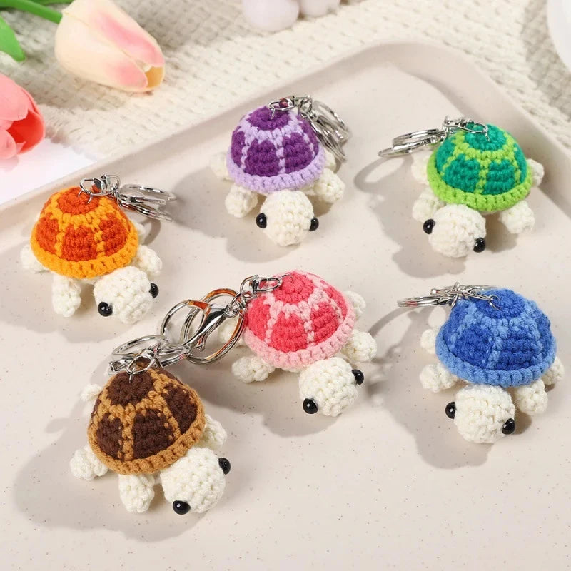 Handmade Crocheted Turtle Keychain with Stainless Steel Clasp