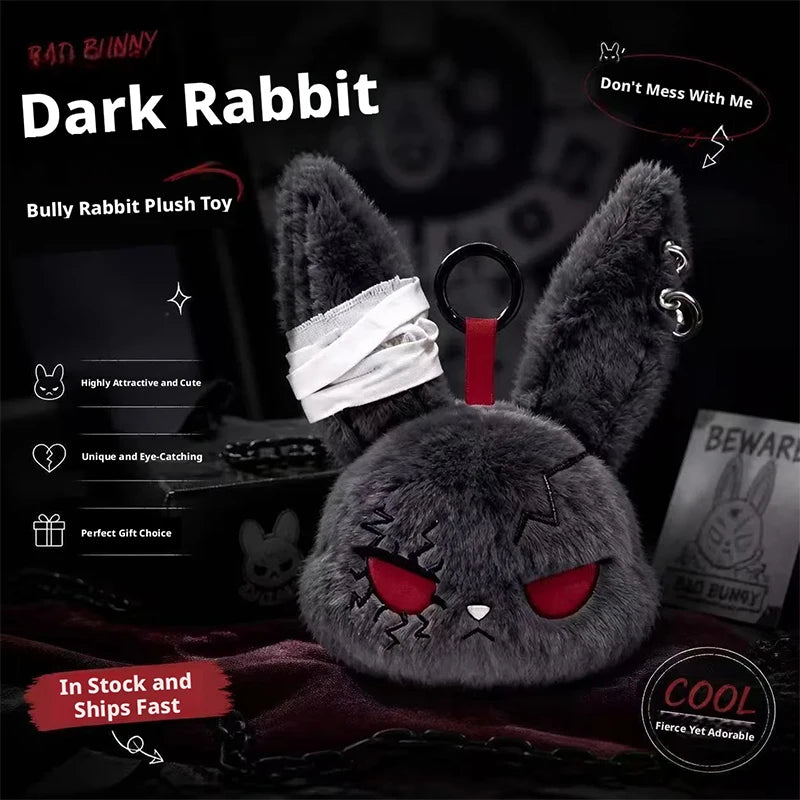Gothic Rabbit Plush Keychain with Pierced Ears